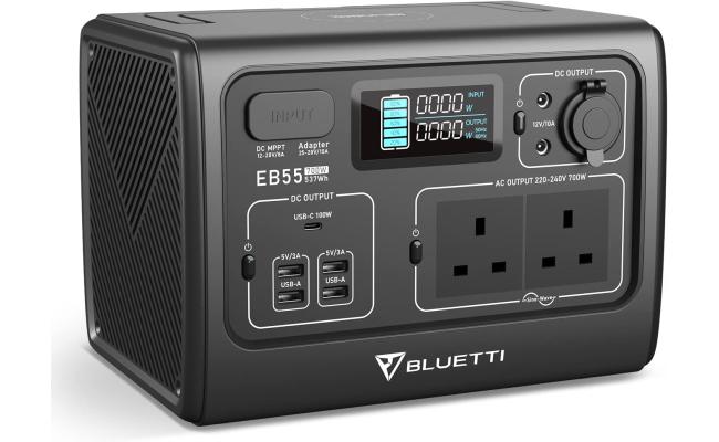 BLUETTI EB55 Portable Power Station 537Wh LiFePo4 Battery Power Generator with 2 230V 700W (Suger 1400W) AC Pure Sine-Wave Outlets, Mobile Wireless Charger, Outdoor Solar Generator for Road Trip Home Use Vanlife Off-grid - Gray